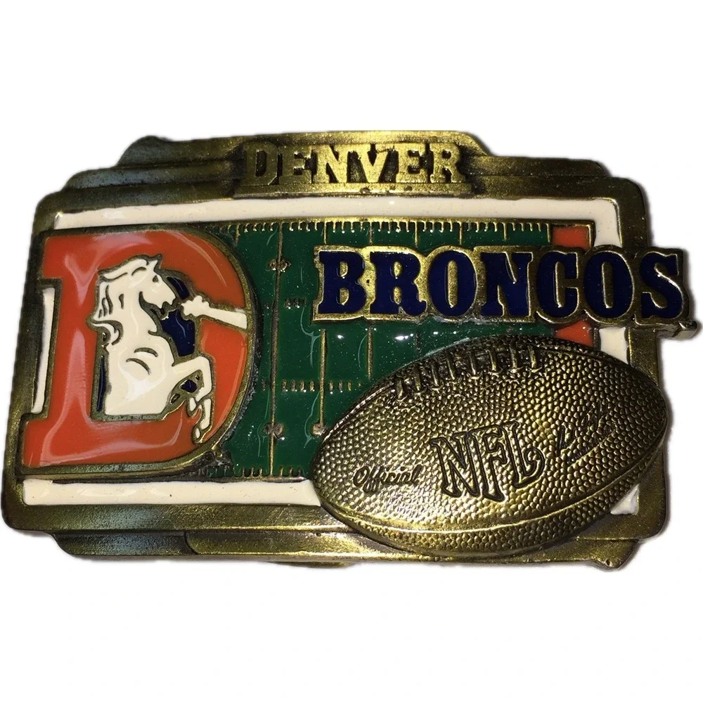 Great American Products Denver Broncos NFL Bronze Belt Buckle Football